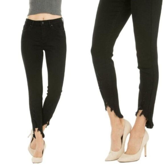 NEW Kancan Hailey Black High Rise Shark Bite Raw Hem Jeans Size 30 - Picture 1 of 10